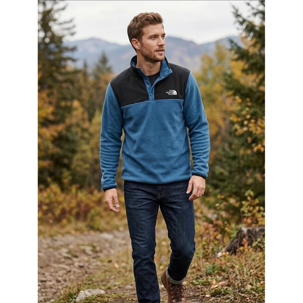 The North Face Mens TKA Glacier Snap-Neck Fleece Pullover Blue Black Medium